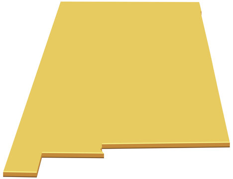 Three-dimensional map silhouette representing the state of New Mexico, symbolizing regional identity, travel, and southwestern territorial borders (cut out)