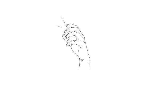 Line art illustration of a person's hand reaching up and touching something intangible in a minimalist style, evoking a sense of wonder or thought