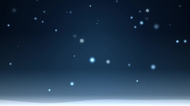 Snowflakes and stars in dark night sky