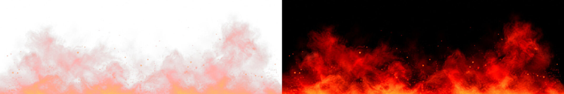 Glow crimson flames with luminous smoke and fire PNG overlay, on transparent background