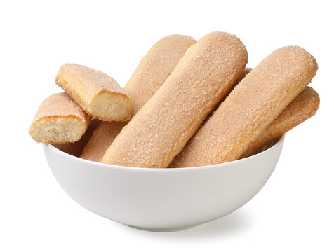 Savoiardi cookies in a bowl on a white background. Isolated