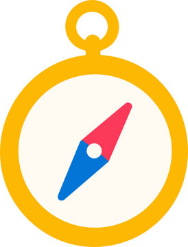 Cute yellow compass with red and blue magnetic needle vector illustration isolated on transparent background.