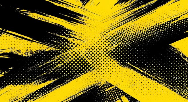 Abstract yellow and black grunge background with halftone pattern