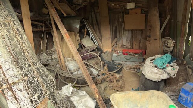 Cluttered interior of an old rural workshop