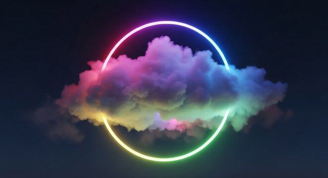 Colorful cloud inside a glowing neon circle