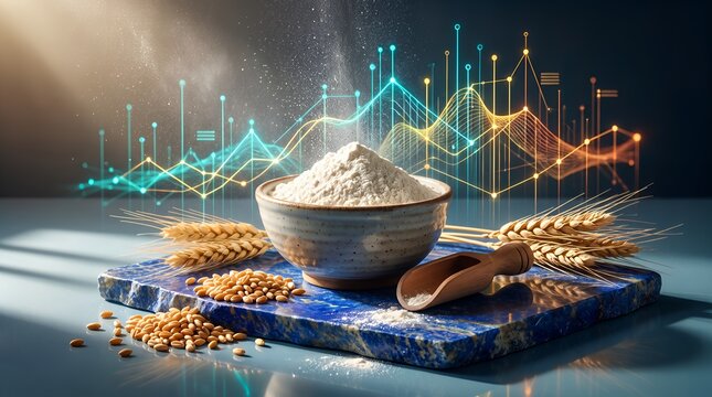 Wheat Flour and Digital Agriculture Technology Concept