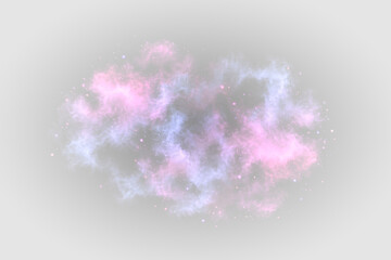 Fototapeta premium Glow pastel nebula cloud with pink blue luminous particles PNG overlay, on transparent background