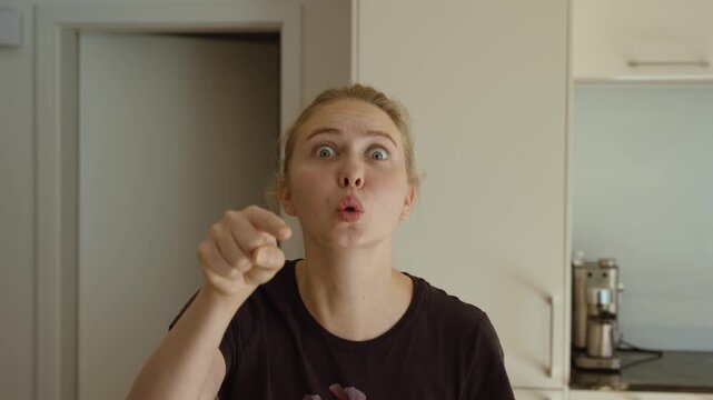 Angry Woman Pointing and Accusing Someone Saying You
