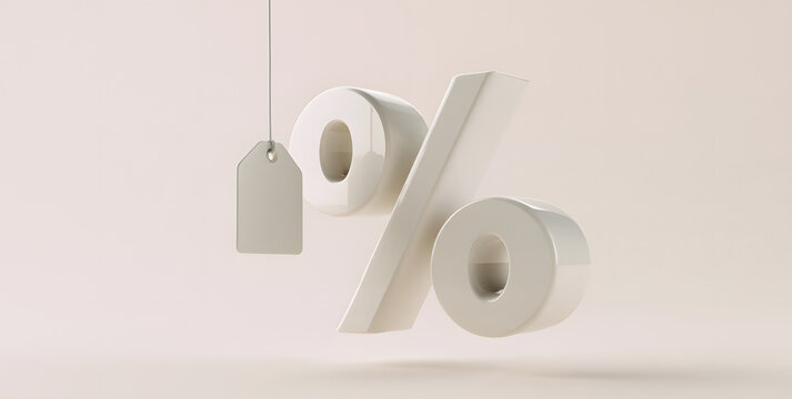 Create a template featuring a 3D percentage symbol accompanied by a tag, leaving space for text