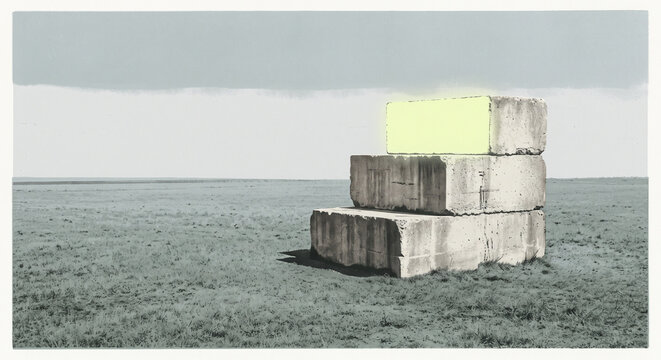 Concrete Blockscape in a Minimal Surreal Landscape