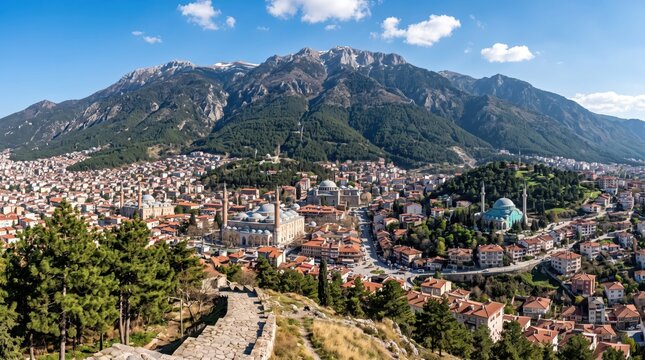 Turkey Bursa and Uludag Mountain City Panorama