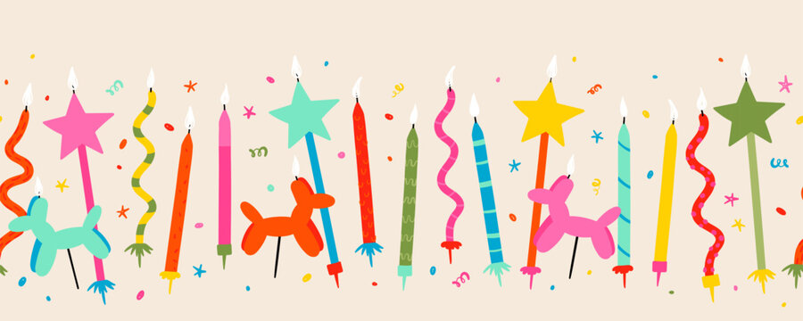 Fun hand drawn party seamless background with birthday candles, great for birthday parties, textiles, banners, wallpapers, wrapping - vector design