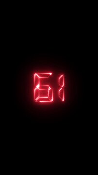 Glowing red digital countdown timer display, number 61, neon led style