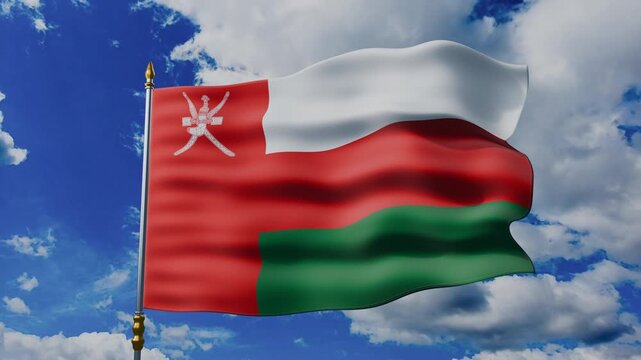 Oman Flag Waving Against Blue Sky