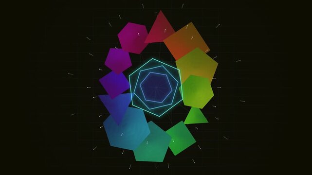 Colorful hexagon shapes in circle.