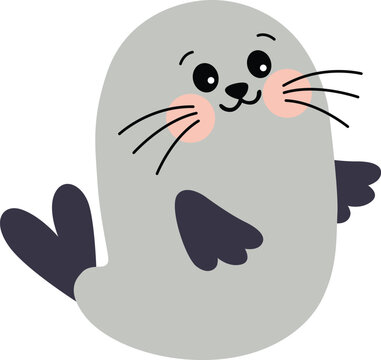 Cute Happy Baby Seal Animal Character Illustration Isolated On Transparent Background
