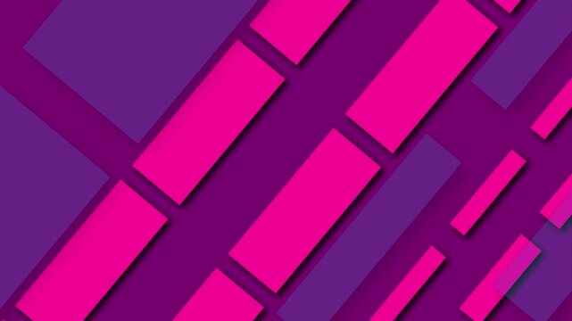 Geometric pattern animation displays overlapping colorful blocks. Minimalist purple and blue vector layers form the geometric pattern. Modern abstract technology motion fills this geometric pattern.