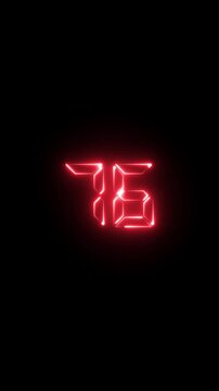 Glowing red digital countdown timer number 76 on black background