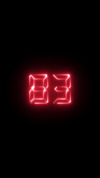 Glowing red digital number 83 neon countdown timer on black background, eighty-three