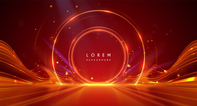 Gold light rings with effects on red background