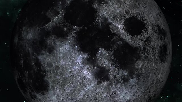 Moon surface animation reveals detailed impact craters and nebula dust. Deep celestial outer space orbits frame the close-up Moon surface. Breathtaking lunar astronomy views capture this Moon surface.