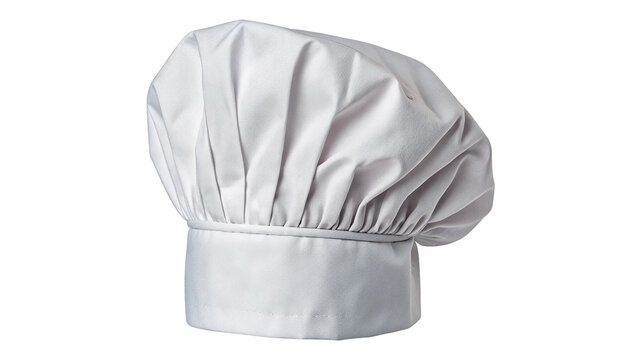 Classic white fabric chef hat uniform kitchen isolated on transparent background.
