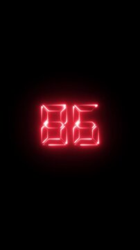 Glowing red digital number 86 neon timer countdown on black background