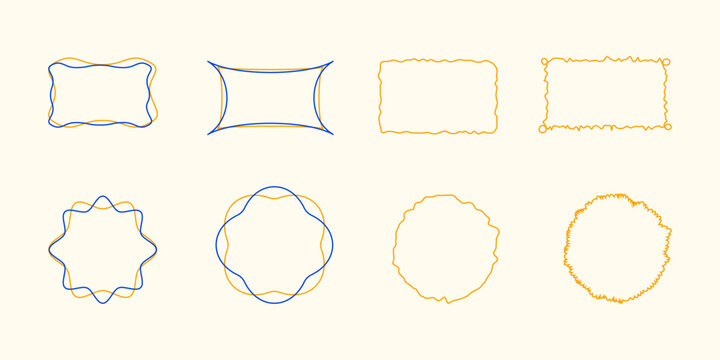 Set of hand-drawn doodle frames and organic sketch borders with rough monoline outlines, isolated on a clean background for playful illustration and modern design