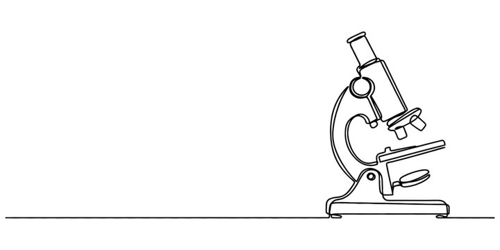 Continuous single line drawing of a scientific microscope used for biology research and laboratory experiments in a minimalist style for medical education and science technology concept