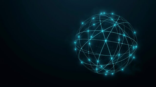 Glowing digital sphere with interconnected lines and nodes on dark background