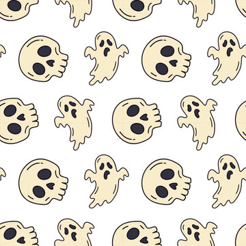 Seamless pattern of skulls and ghosts. Seamless pattern of skulls and ghosts for Halloween textile design