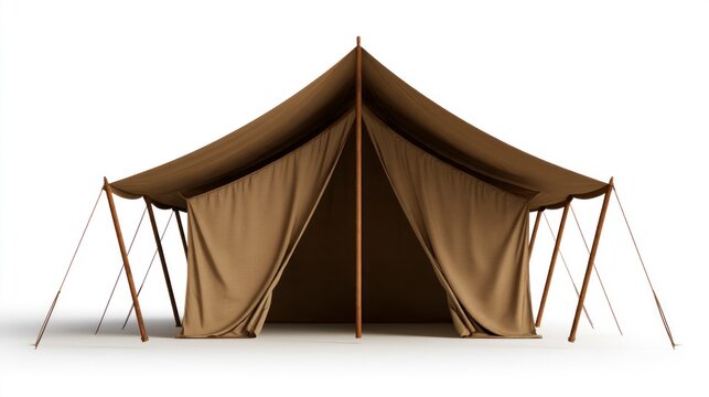 Vintage Brown Canvas Military Tent Isolated on White Background
