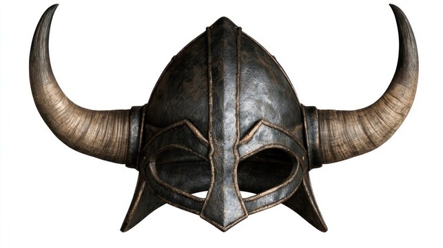Ancient Viking Warrior Helmet with Large Horns Isolated on White Background