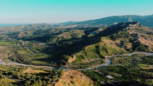 Aerial view of green hills in the Calabrian countryside