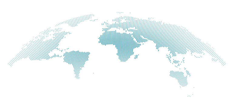 Curved world map silhouette in light blue gradient minimalist flat vector style on white background for global business networking international trade and logistics
