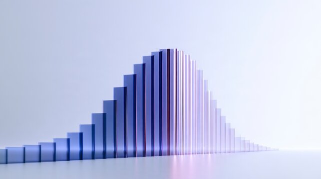 Abstract 3D Rendering of a Normal Distribution Bell Curve with Translucent Blue Panels