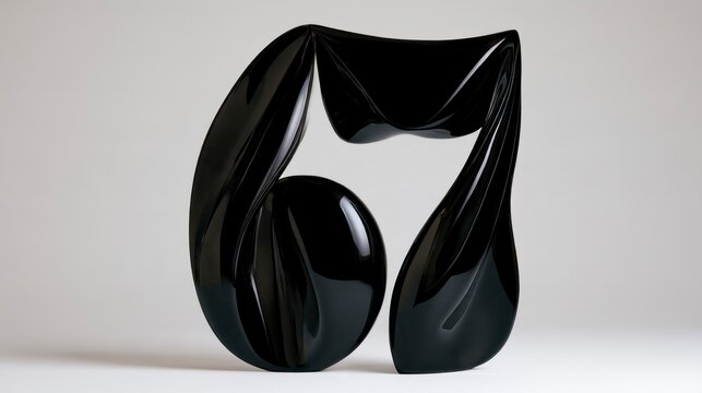 Modern 3D Abstract Sculpture of the Number 67 in Glossy Black Fluid Material