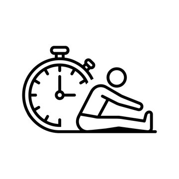 Fitness stretching exercise with stopwatch icon for workout duration and time management training session concept vector illustration