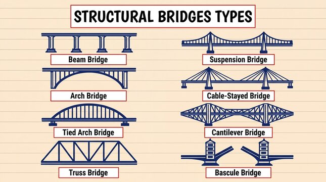 Educational diagram illustrating various structural bridge types and designs