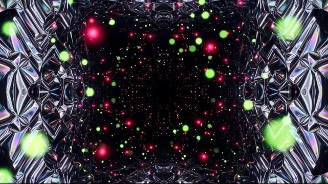 液体ビスマスとイリジウムの深宇宙に量子励起光と光ディスクが広がる3D背景