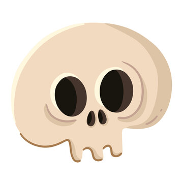 Cartoon skull with oversized black eye sockets, small nasal cavity and rounded beige bone shape, isolated on a white background in a playful flat illustration style.