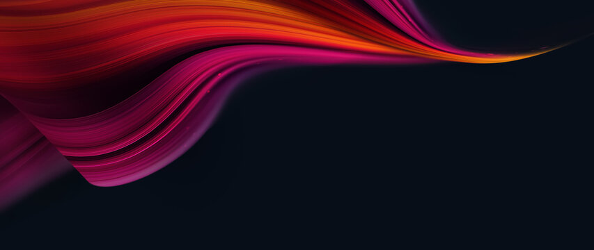 Abstract Dark Panoramic Web Header with Elegant Flowing Magenta and Orange Top Fluid Wave