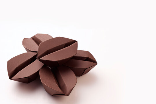 Coffee Beans Folded from Brown Paper, Origami Craft Concept