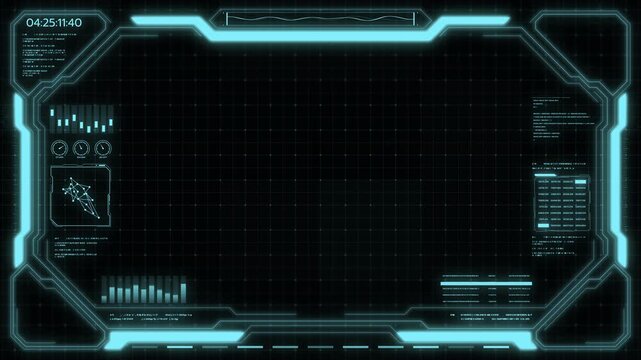 Digital HUD futuristic background motion graphic element cyber generated. Future technology interface data sci-fi display screen. Artificial intelligent analytic simulation, loop able video background