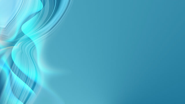 Abstract turquoise blue background with fluid light waves and copy space