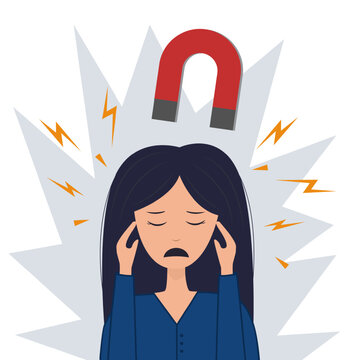 Girl feels unwell during magnetic storms - vector illustration.