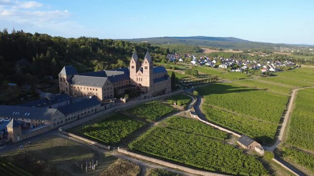 St. Hildegard Abbey in Green Rheingau Vineyard Landscape