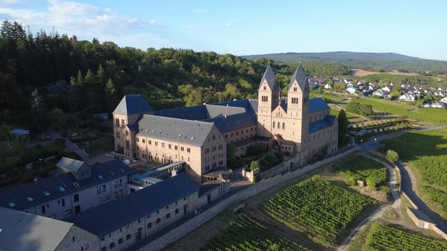 St. Hildegard Abbey and Vineyards in Summer aerial view