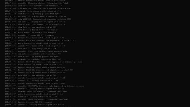 Software Build Script Lines Scrolling on Terminal Display with Flashing Colored Glitch Blocks on Black Background