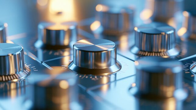 Close-up of metallic knobs on an electronic device, suggesting control and precision in technology